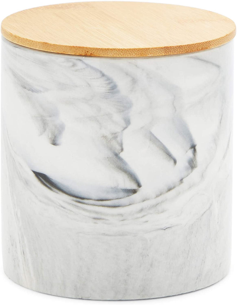 Marble Kitchen Canisters with Bamboo Lids, White Ceramic (3 Sizes, 3 Pack)