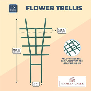 Plastic Garden Trellis for Climbing Plants, Flowers (5.9 x 11.25 in, 15 Pack)