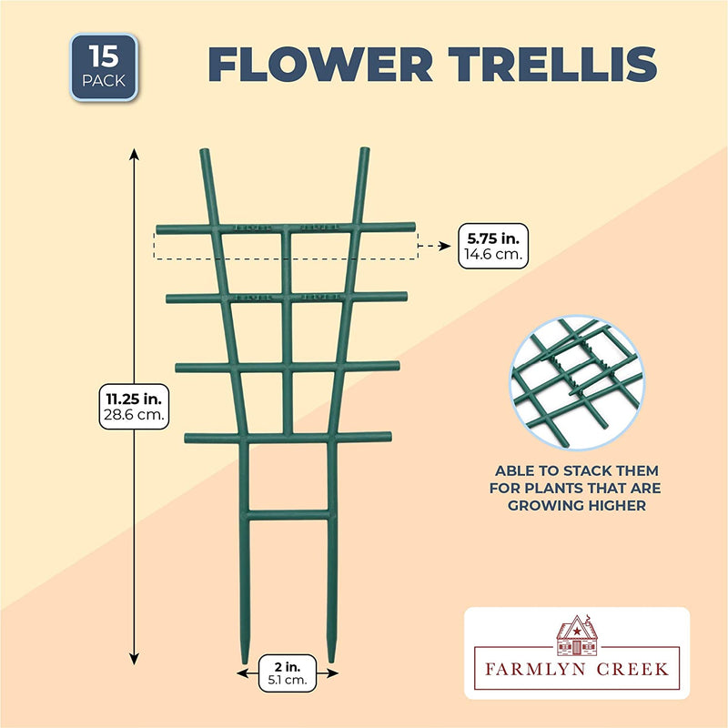 Plastic Garden Trellis for Climbing Plants, Flowers (5.9 x 11.25 in, 15 Pack)
