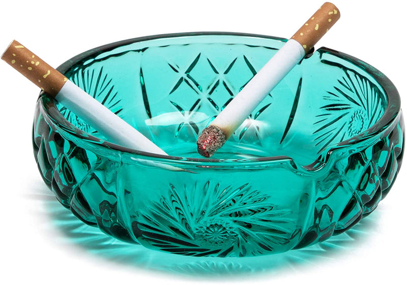 Round Glass Ashtray in Teal (5 Inches)