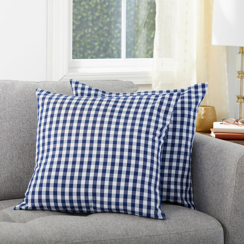 Set of 2 Plaid Throw Pillow Covers 20x20 in, Navy Blue and White Buffalo Farmhouse Decorative Cushion Case