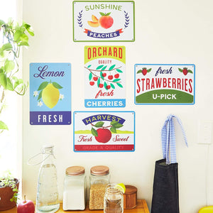Farmlyn Creek Metal Fruit Crate Label Wall Signs, Kitchen Decor, 5 Designs (11.8 x 7.8 in, 5 Pieces)