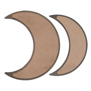 2 Piece Wooden Crescent Moon Tray for Crystals and Essential Oils, Rustic Style Home Decor for Nursery (Brown)