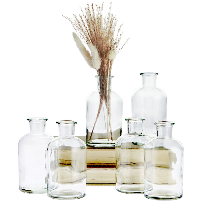 Farmlyn Creek 6-Pack Small Clear Vases for Centerpieces, Glass Propagation Jars for Stems, Flower Buds, Apothecary Style Home Décor (2.8x5 In)