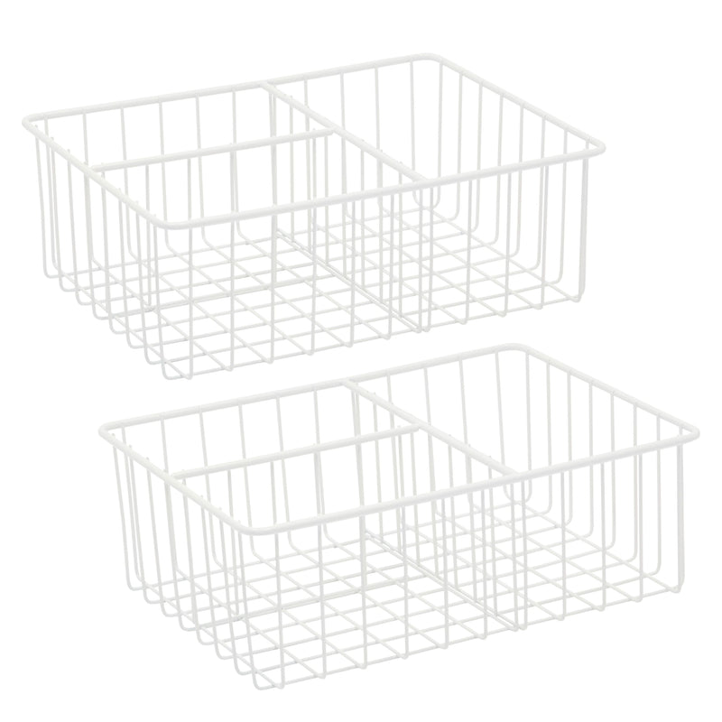 2 Pack White Wire Baskets for Kitchen, 3 Compartment Bin for Cabinet Shelves, Drawers (10 x 8 x 3.7 In)