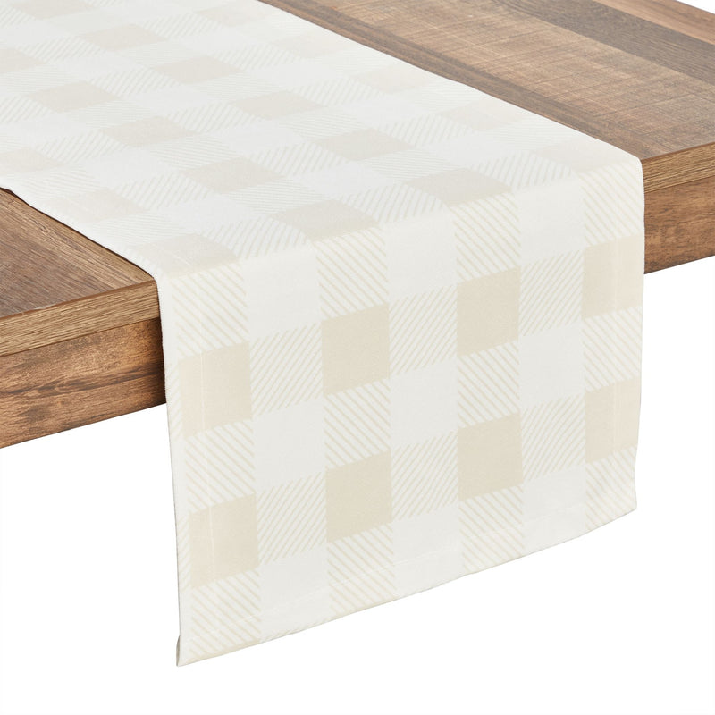 2-Pack Farmhouse Table Runner with Buffalo Plaid Design, 6-Foot Reversible Burlap and Cotton Checkered Table Cloth for Birthdays, Wedding Shower, and Anniversary (14x72in, White and Beige)