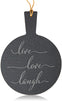 Round Slate Cheese Board with Rope, Live, Love, Laugh (7.3 x 10 In, Black)