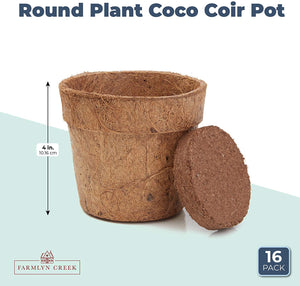 Round Plant Compressed Coco Coir Pot with Disk (4 in, 16 Pack)