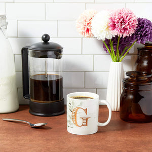 White Marble Ceramic Coffee Mug, Letter G Monogrammed Gift (11 oz)