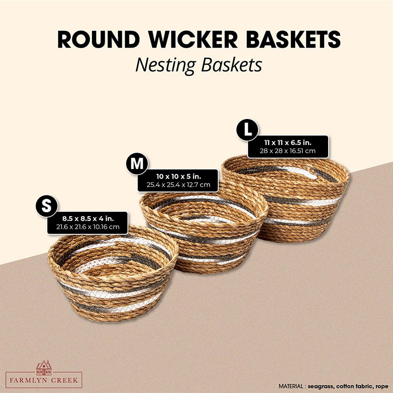 Farmlyn Creek Round Wicker Nesting Baskets for Storage (3 Pieces)