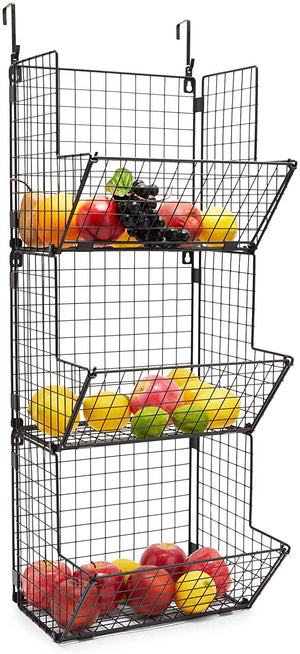 3 Tier Verticle Hanging Fruit Basket Organizer for Kitchen (Black, 11.7 x 32 x 12 in)
