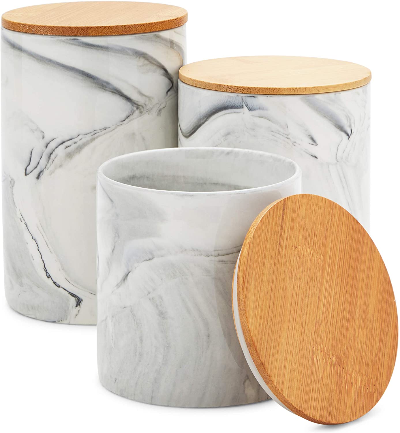 Kitchen Canisters with Bamboo Lids, Airtight Ceramic Canister Set