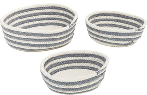 Woven Baskets for Storage, Grey Striped Round Basket (3 Sizes, 3 Pack)