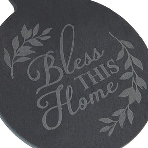 Round Slate Cheese Board with Rope, Bless This Home (7.3 In, Black)