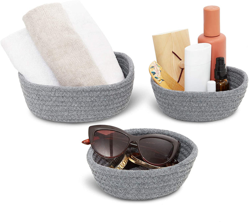 Round Woven Storage Baskets, Grey (3 Sizes, 3 Pack)