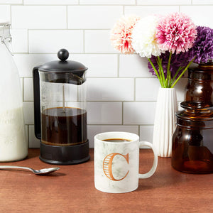 White Marble Ceramic Coffee Mug, Letter C for Monogrammed Gift (11 oz)
