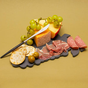 Slate Cheese Board Plate, Grape Design (Black, 6 x 12 Inches)