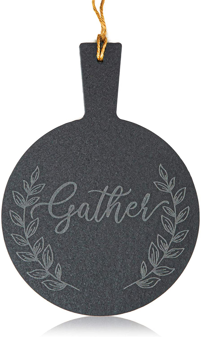 Round Slate Cheese Board with Rope, Gather Serving Board (7.3 x 10 In, Black)
