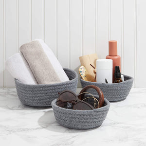 Round Woven Storage Baskets, Grey (3 Sizes, 3 Pack)