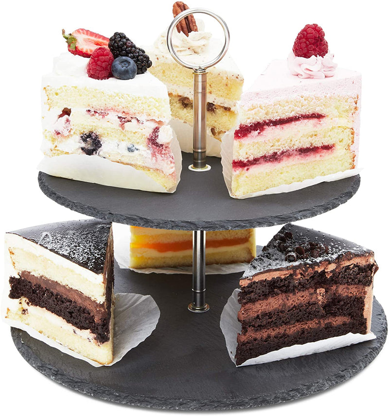 Farmlyn Creek Round Cake Stand, Slate 2-Tier Dessert Display (11.8 x 9.8 in)