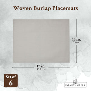 Set of 6 Woven Dining Table Placemats, 16.8x12.8-Inch Washable Burlap Place Mats for Kitchen Table (Light Gray)