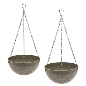 2 Pack Brown Marble Hanging Planters for Indoor and Outdoor Plants, 10-Inch Flower Plant Pots