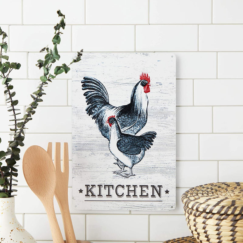 Farmlyn Creek Metal Chicken Sign for Kitchen and Home Decor (7.8 x 11.8 Inches)