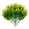Yellow Artificial Outdoor Flowers with Faux Eucalyptus Leaves for Gardens  (6 x 13.5 Inches, 8 Bundles)