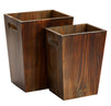 2 Piece Rustic Style Wood Trash Can Set, Farmhouse Square Wastebasket Bin with Handles for Home or Office (Brown, Small & Large)