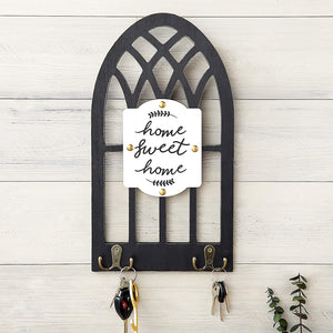 Hanging Wood Wall Decor with Hooks, Home Sweet Home (16 x 8.7 In)