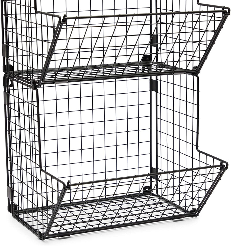 Farmlyn Creek 3 Pieces Black Wall Mounted Wire Baskets, Hanging Organizers for Kitchen Storage, Assorted Sizes