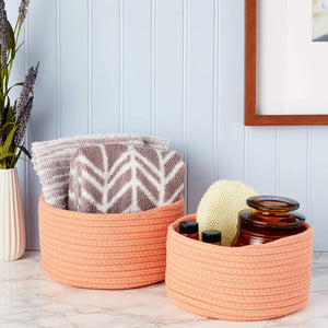 Farmlyn Creek Cotton Woven Baskets for Storage, Peach Organizers (2 Sizes, 2 Pack)
