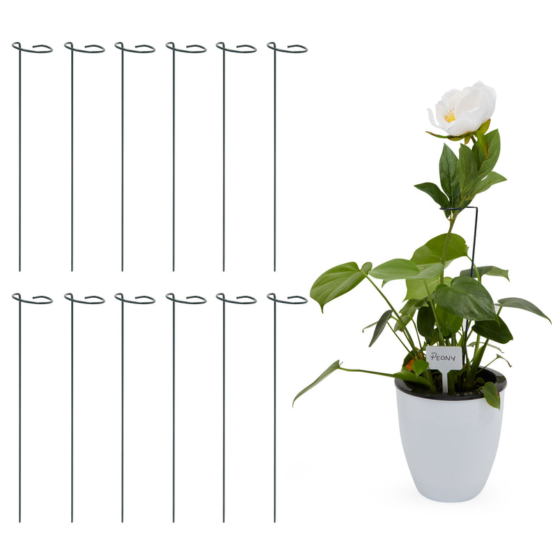 12 Garden Plant Support Stakes with 12 White Labels, 100 Stickers (Green, 124 Pieces)