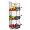 3-Tier Hanging Basket Organizer, Metal Wire Over Door Fruit Storage Bins for Vegetables, Snacks, Kitchen and Pantry Organization, Home Decor (Black, 11.7 x 32 x 12 Inches)