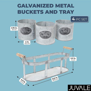 Farmlyn Creek Galvanized Metal Décor Buckets with Tray (Set of 3)
