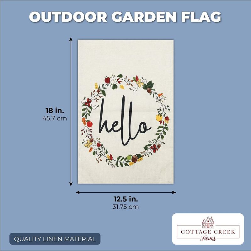 Double Sided Fall-Themed Garden Flag, Floral Hello Design (12.5 x 18 in)