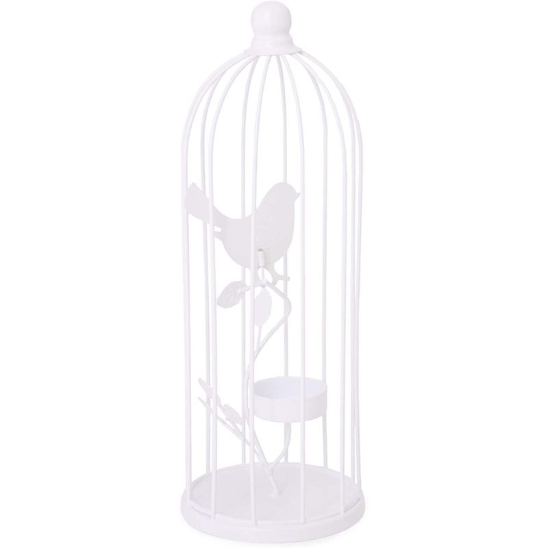 Bird Cage Decorative Tealight Candle Holder (White, 3.9 x 10.7 in)