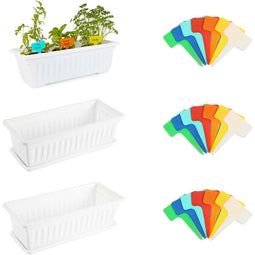 3 White Window Herb & Vegetable Planter Boxes, 3 Trays, 21 Labels (17 in, 27 Pieces)