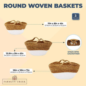 Farmlyn Creek Round Woven Storage Baskets for Boho Decor (3 Sizes, 3 Pieces)