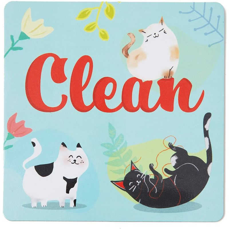 Reversible Double Sided Cat Dishwasher Magnet Signs, Dirty, Clean (4.7 x 4.7 Inches)