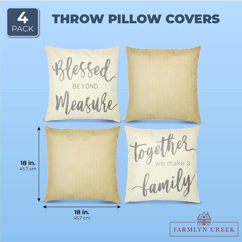 Farmhouse Throw Pillow Covers, Rustic Home Decor (18 x 18 in, 4 Pack) –  Farmlyn Creek