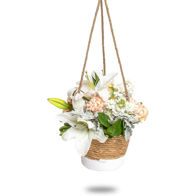 Hanging Planter Pots, Woven Plant Basket (8 x 6 Inches, White