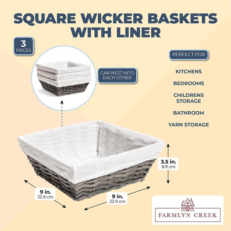 Farmlyn Creek 3-pack 9 Inch Square Wicker Storage Baskets With