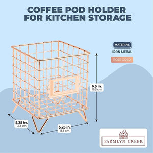 Coffee Pod Holder for Kitchen Storage (5.25 x 6.5 In, Rose Gold)