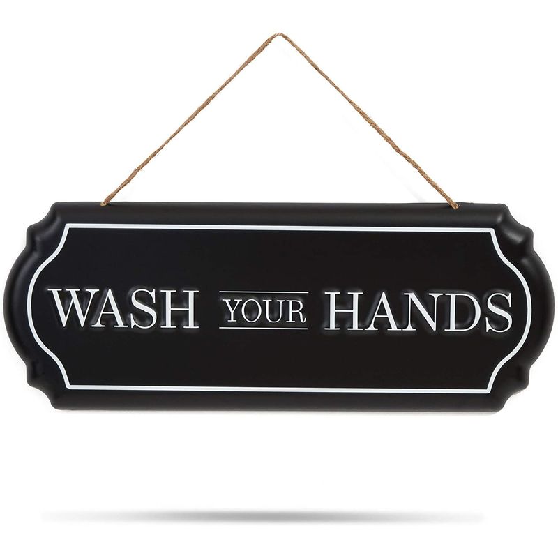 Bathroom Wall Decor, Wash Your Hands Iron Sign (15.5 x 6 In)