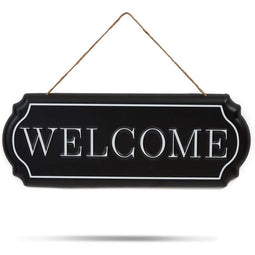 Home Wall Décor, Iron Welcome Sign with Hemp Rope (15.5 x 6 Inches)