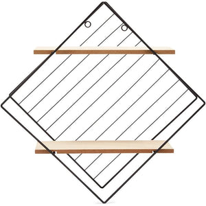 2 Tier Wall Shelf, Floating Geometric Diamond Rustic Decor (17 x 17 x 4.5 in)