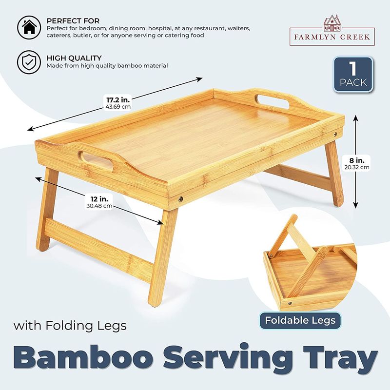 Bamboo Bed Serving Tray with Folding Legs (17.2 x 12 x 8 in