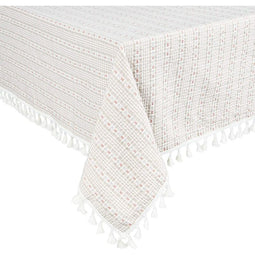 Farmhouse Tablecloth with Tassels (Ivory, 54 x 108 in)