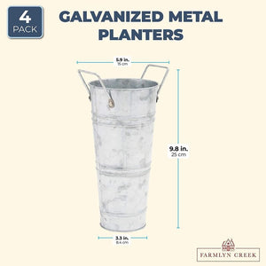 Galvanized Metal Planter for Flowers, Farmhouse Home Décor (4 Pack)
